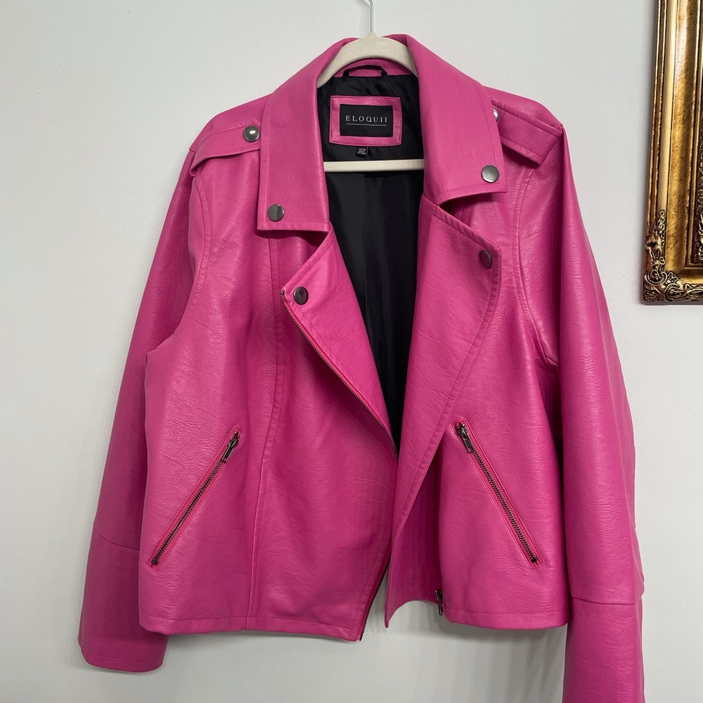 ELOQUII plus size pink moto leather jacket